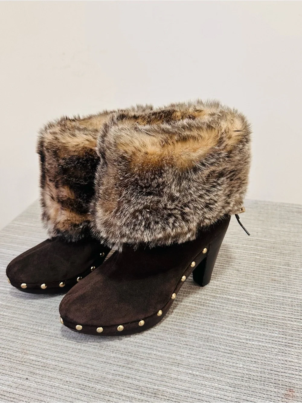 Michael Kors Parker Convertible Suede Fur Clog Boots Mid-Calf / Ankle Brown 8M